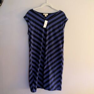 NWT Ann Taylor Loft Purple Striped Cap Sleeve T-shirt Dress Small